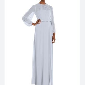 Dessy Collection Bridesmaid Chiffon Dress Size 14 Bow Long Sleeve In Silver Dove